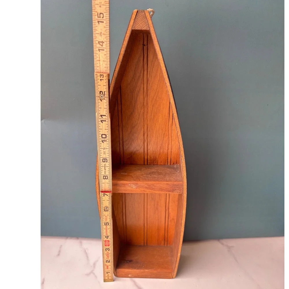 Wooden Boat Shelf Nautical Navy Blue Wall Decor Canoe Display 15.5 Inch